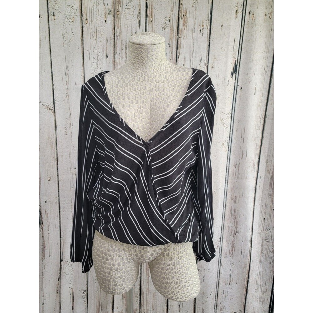 REBELLION AGAIN Faux Surplice Striped‎ Blouse Shirt Top Women's Large L NEW NWT
